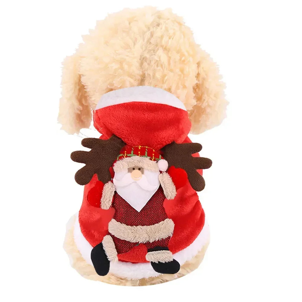 Christmas Pet Santa Costume Warm Flannel Hooded Jacket Winter Clothing For Small Dogs Cats Chihuahua Yorkshire Terrier Apparel