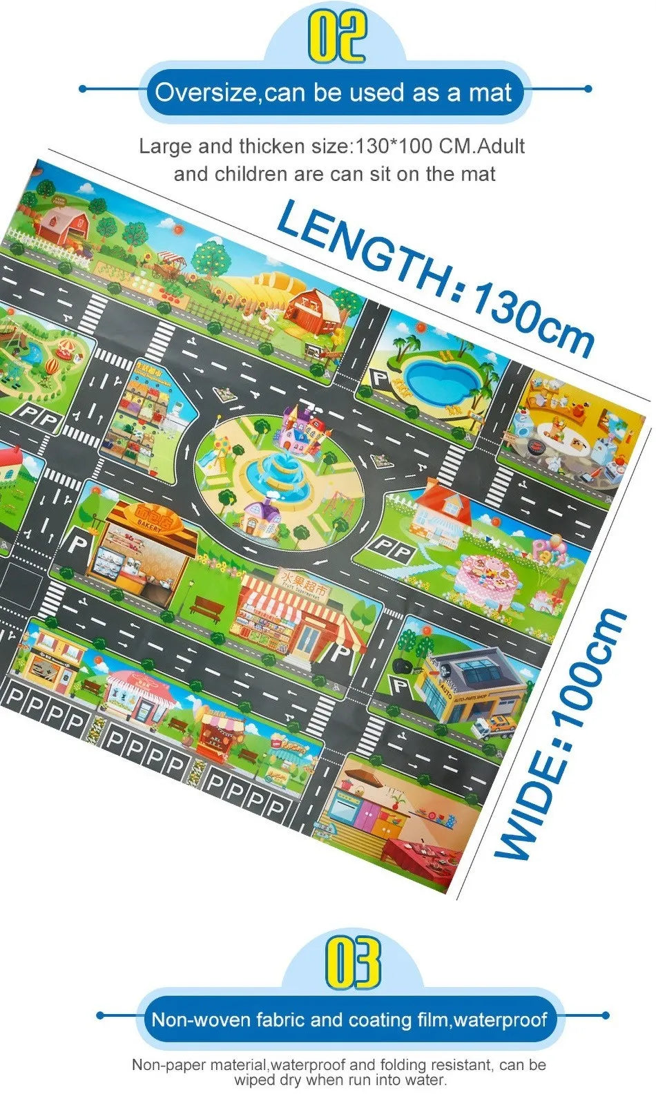 130*100cm Baby Crawling Mat for Children Cartoons Traffic Rug Indoor Toys City Road Carpet Kids Game Little Girl and Boy Playmat