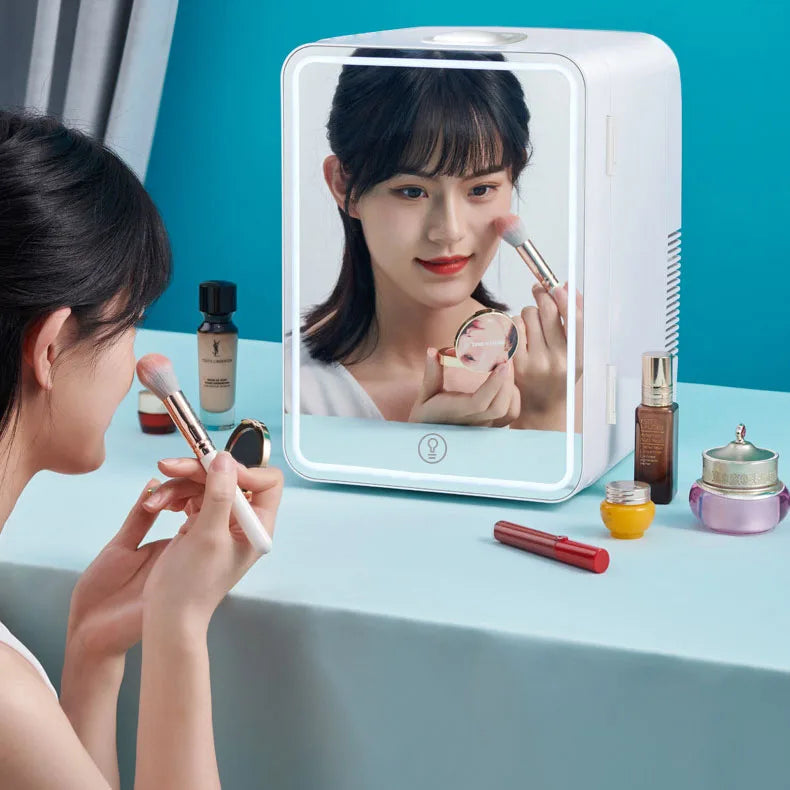8L Mini Beauty Cosmetics Storage Refrigerator Mirror Car And Household Dormitory Office Fruit Beverage Breast Milk Cold And Hot