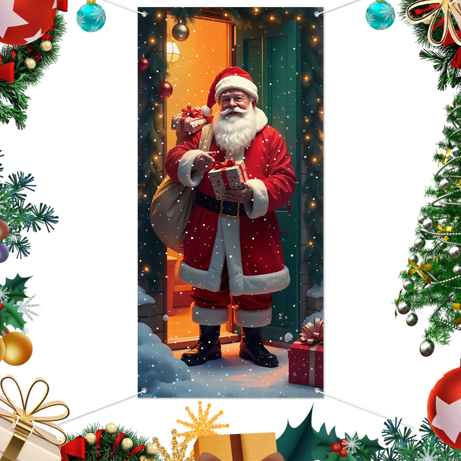 1pcs 2D Christmas Theme Door Cover Banner 2026 New Year Living room Decor Xmas Navidad Santa Snowman animals decor Favor Gift