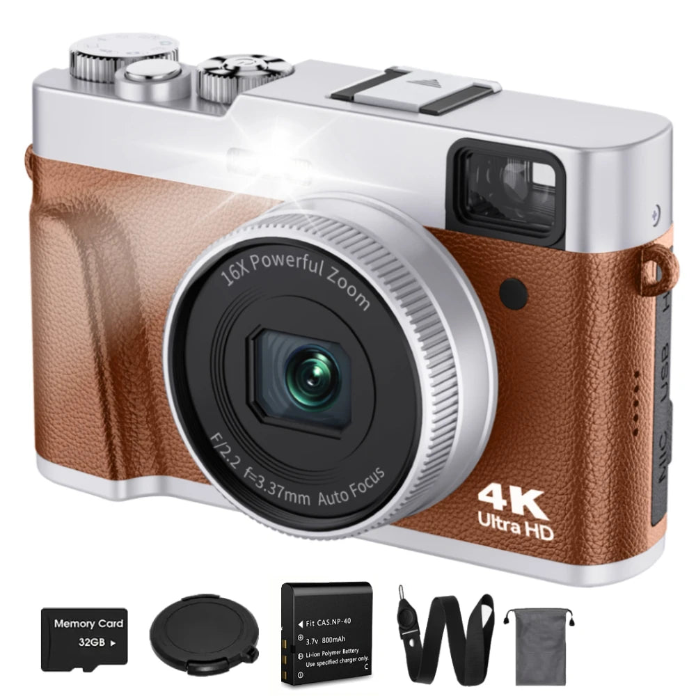 4K Digital Camera Auto Focus 48MP Vlogging Camera for YouTube and Anti-Shake Video Camera with Viewfinder Flash & Dial