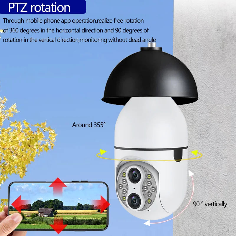 IPC360 6MP 3K Dual Lens Wireless Security Camera Auto Tracking 10X Digital Zoom 360° Panoramic WiFi PTZ IP E27 Light Bulb Camera