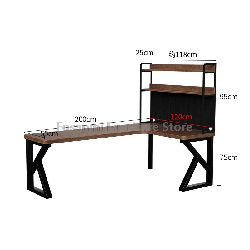 Industrial Style Solid Wood Office Desk Space-Saving L-Shaped Corner Computer Desk Home Writing Gaming PC Table with Steel Legs
