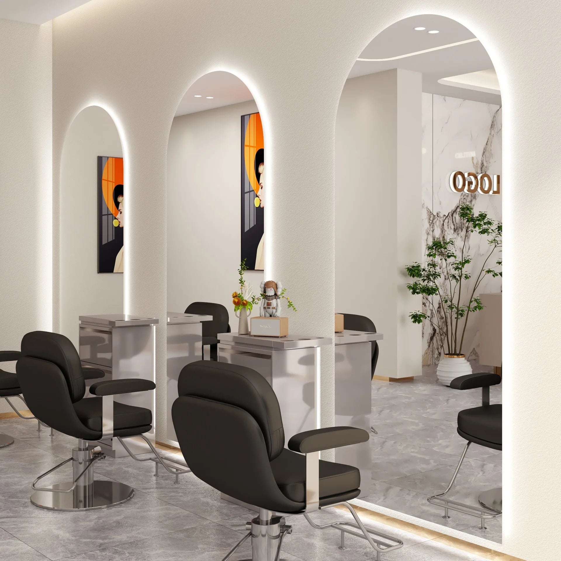 Wall-mounted simple hairdresser floor mirror LED perm and dyeing mirror table touch