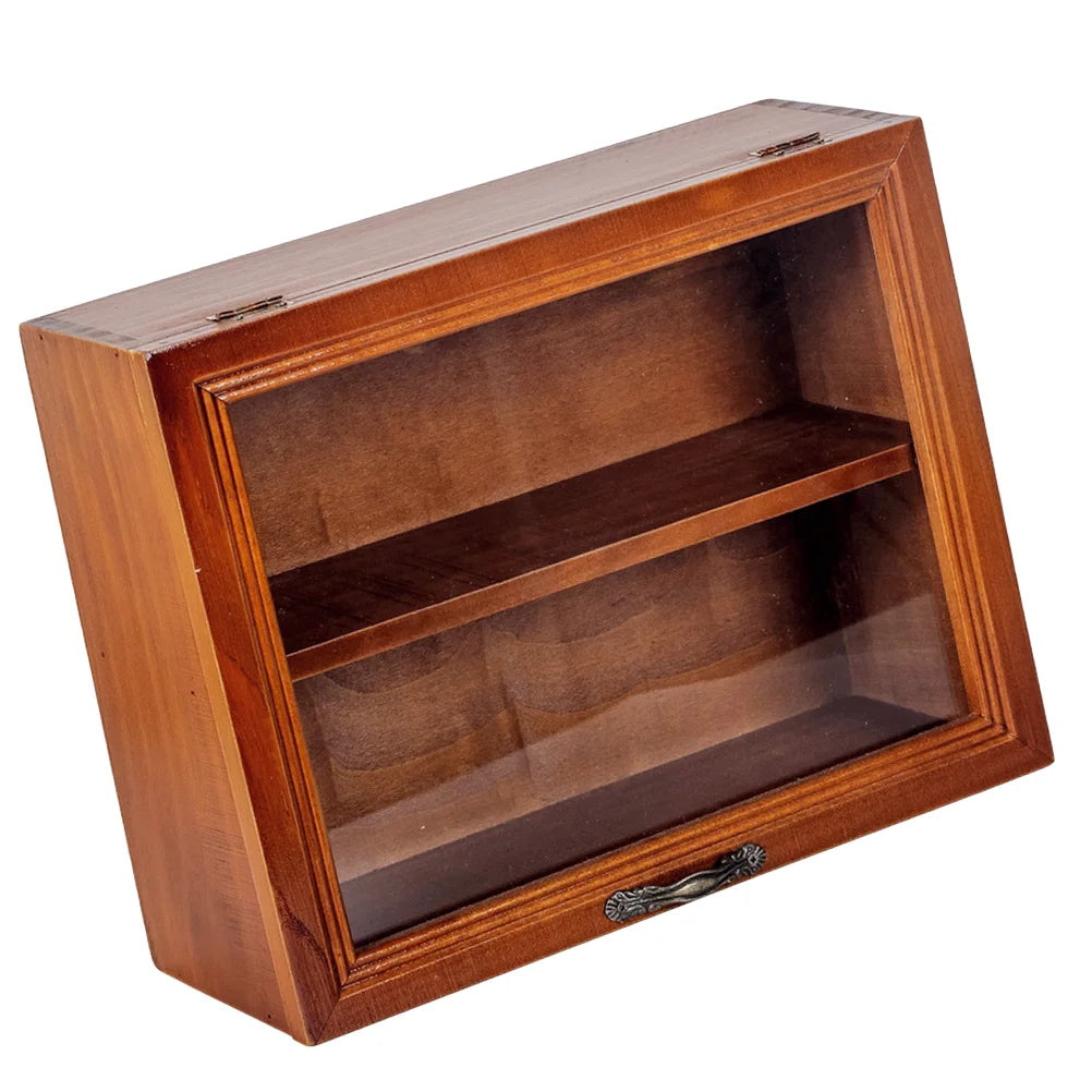 Wooden Hinged Lid Storage Cabinet Solid Wood Display Rack Desktop ganizer Toy Figure Shelf Home Furniture Living Room