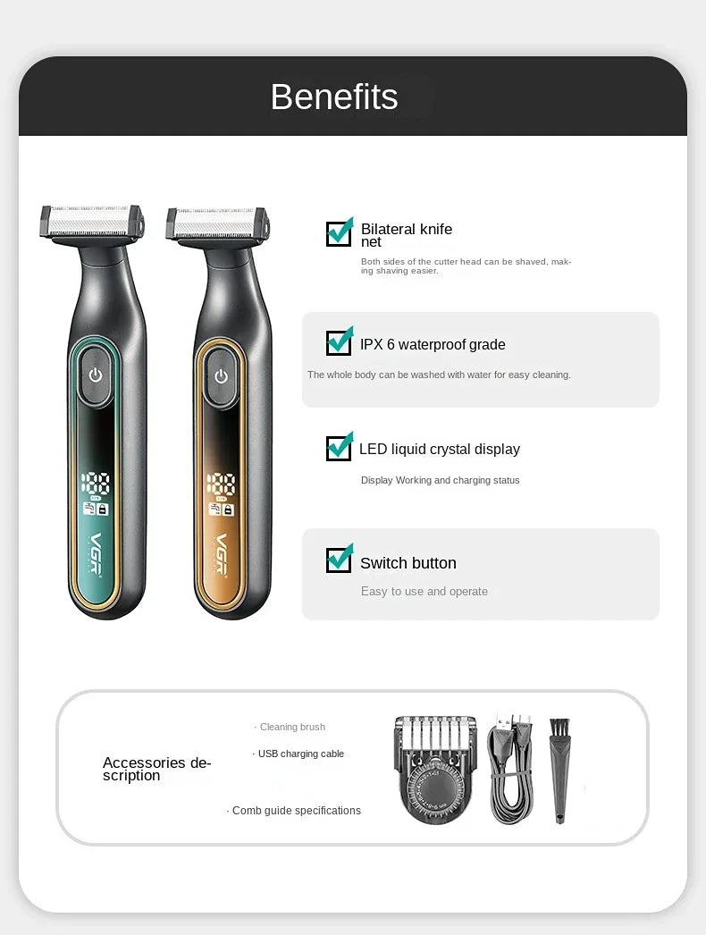 VGR Shaver Professional Shaving Machine Waterproof Beard Shaver Electric Razor LED Hair Trimmer Portable Shaver for Men V-360