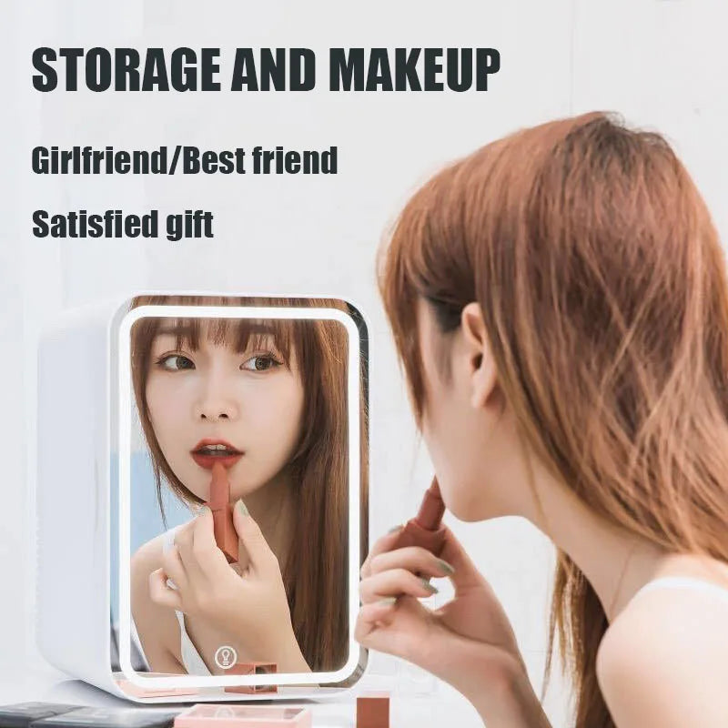 10L Refrigerator Vanity Mirror 2-in-1 Large Capacity Portable Dresser Vanity Mirror Car Bedroom Mini Small Refrigerator