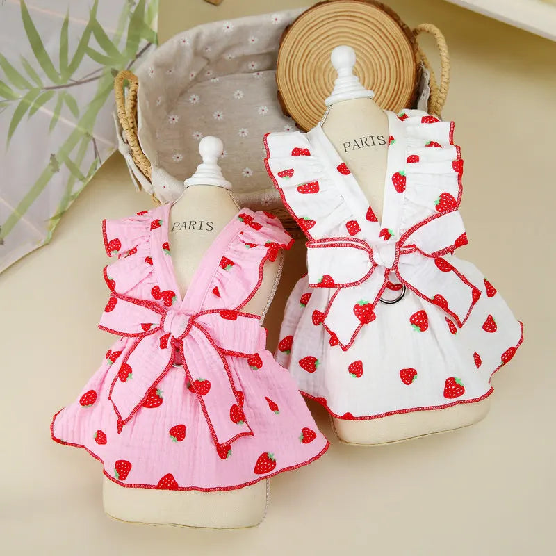 Dog Strawberry Dress Puppy Summer Clothes Luxury Dog Skirt Pet Dog Apparel Bow Dog Suspenders Chihuahua Bichon Girls Dog Costume