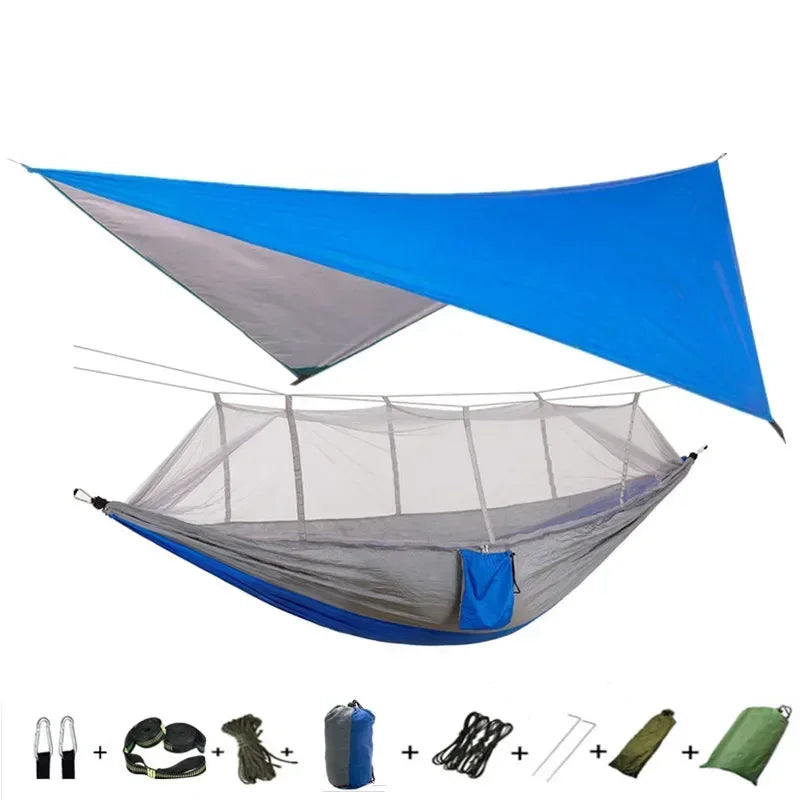 Camping Hammock with Mosquito Net&Rainfly Tent Tarp & Tree Straps,Portable Nylon Hammock Tent for Camping Hiking Backyard Travel