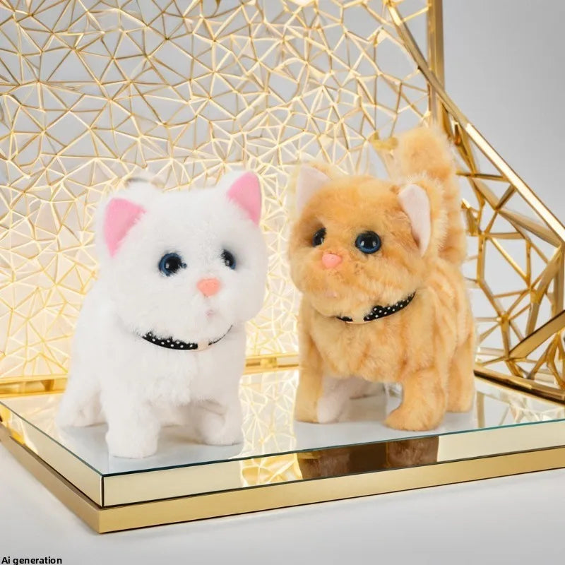 Electric Plush Cat Toy Walking Barking Moving Machine Simulation Plush Pet Toy for Cats Interactive Play and Entertainment