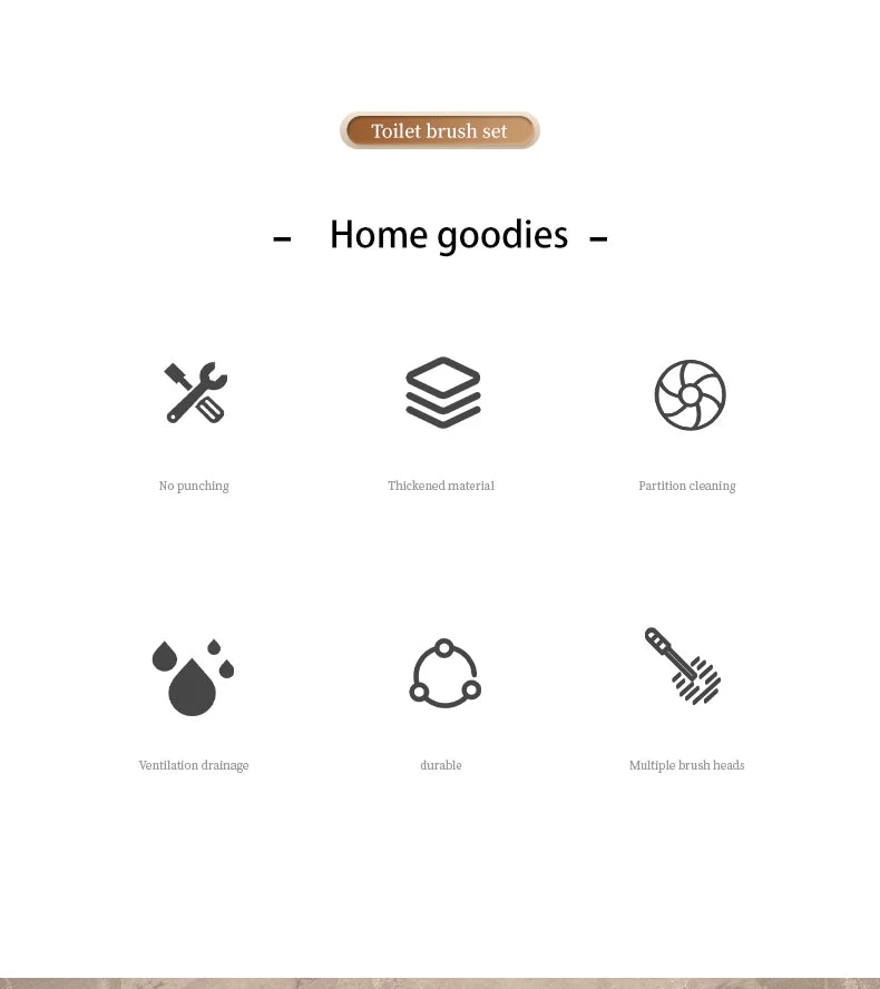 Household Toilet Brush Wall Mounted Toilet Cleaning Brush, No Angle for Comprehensive Cleaning, Suitable for Toilets, 4-in-1 Set