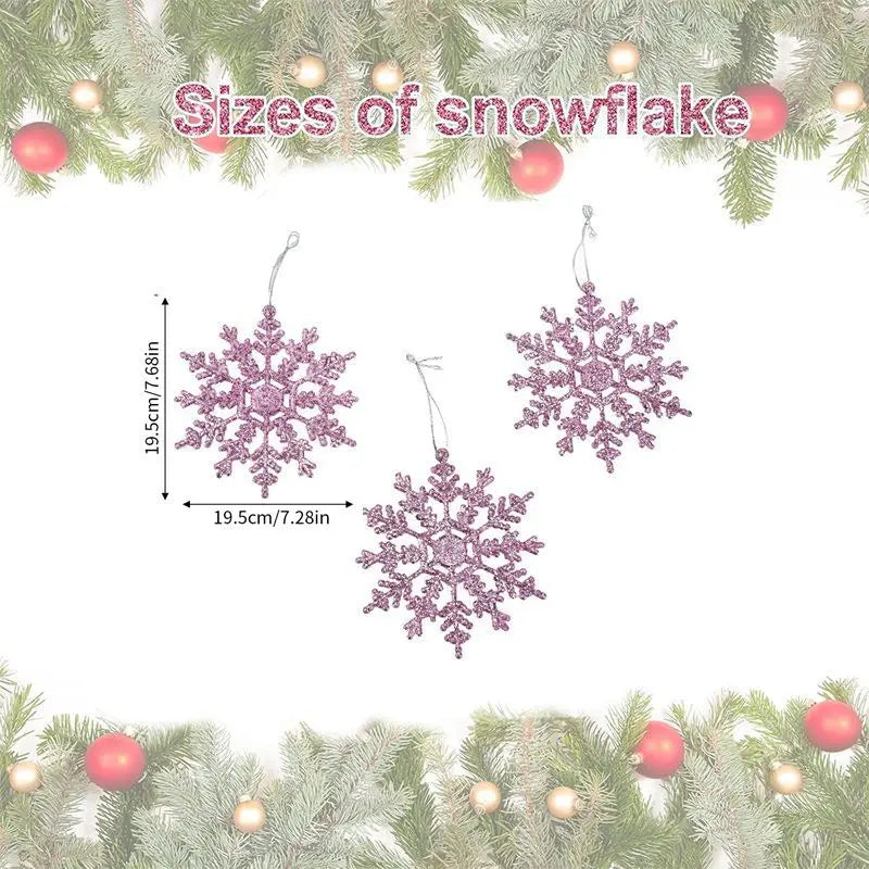 6/12/24Pcs Snowflakes for Christmas Tree Decoration Pink Snowflakes With Bright Powder Winter Home New Year Hanging Decoration