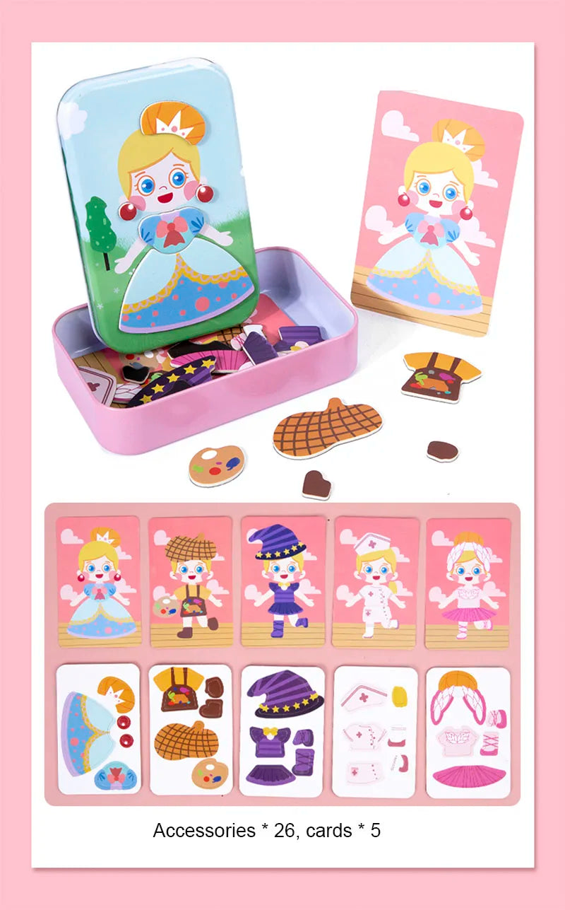 Magnetic 3D Puzzle Children Dress Up Change Facial Expression Game Iron Box Jigsaw Early Education Imagination Toys Girls Gifts