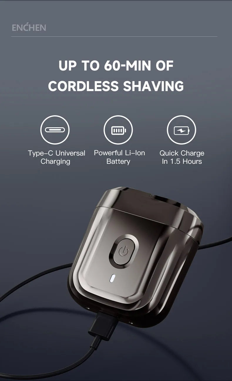 ENCHEN Mini6 2-Direction Flex Heads Electirc Shaver 100% Waterproof Up to 60-Min OF Cordless Shaving With Magnetic Cutter Head