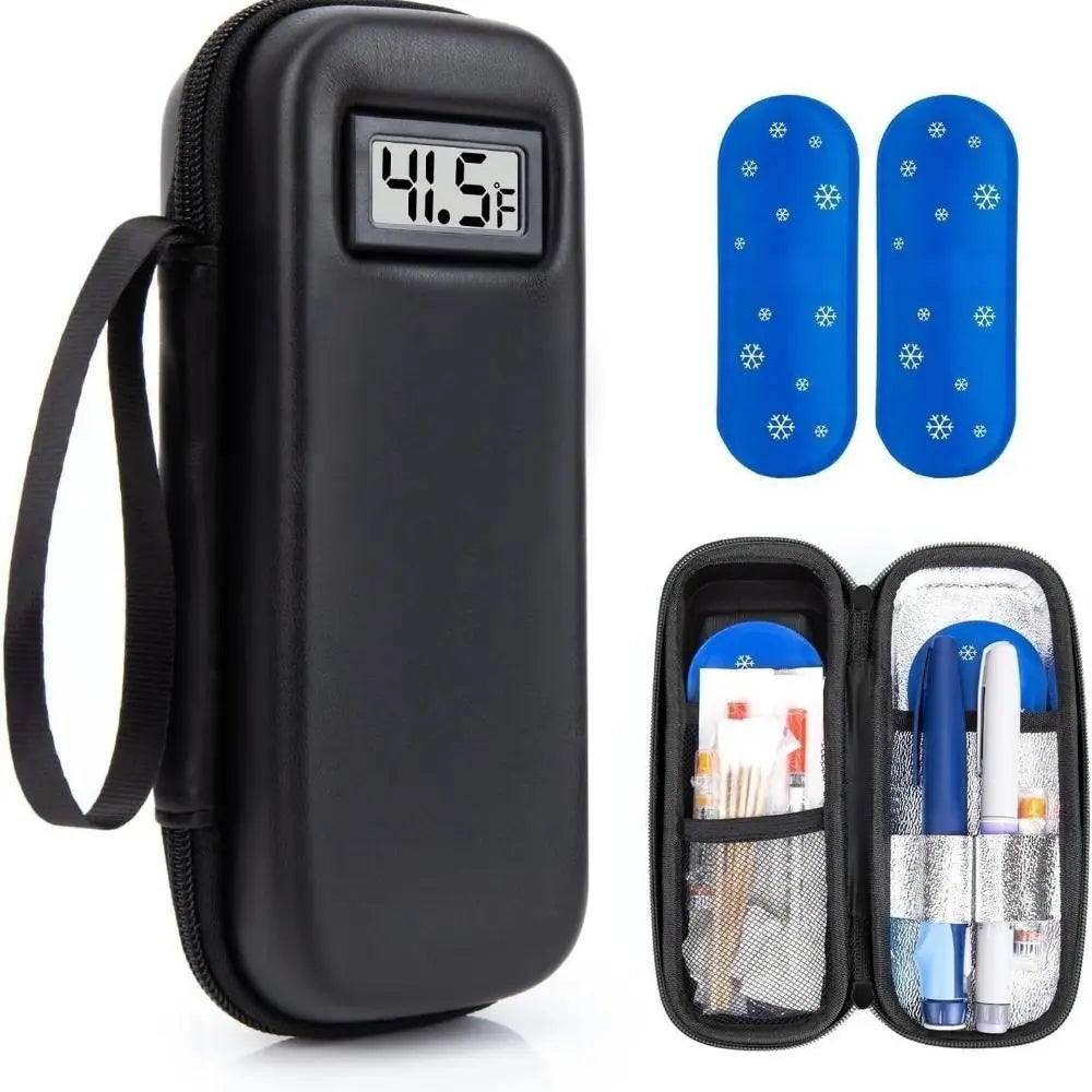 Insulin Cooler Travel Case with Thermometer Display Medicine Organizer Bag Waterproof Insulin Cooling Bag for Diabetics