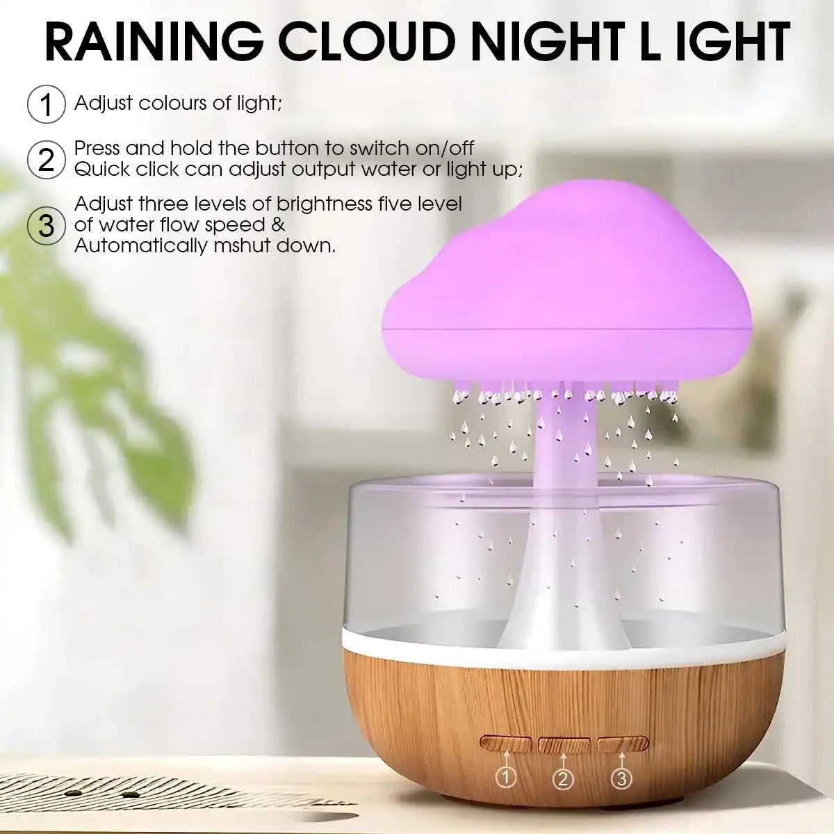 Rain Cloud Humidifier Rain Colorful Mushroom Cloud Raindrop Atmosphere Lamp Night Light Essential Oil Humidifier Machine