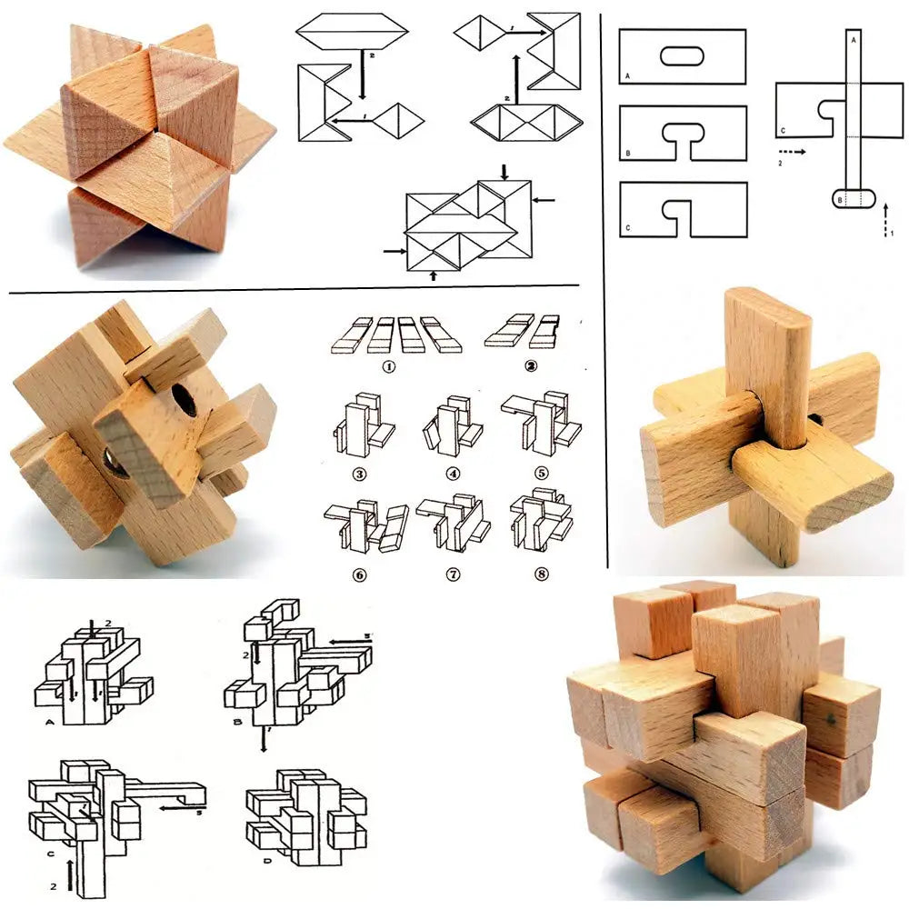 Wooden Kong Ming Lock Lu Ban Lock IQ Brain Teaser Educational Toy for Kids Children Montessori 3D Puzzles Game Unlock Toys Adult