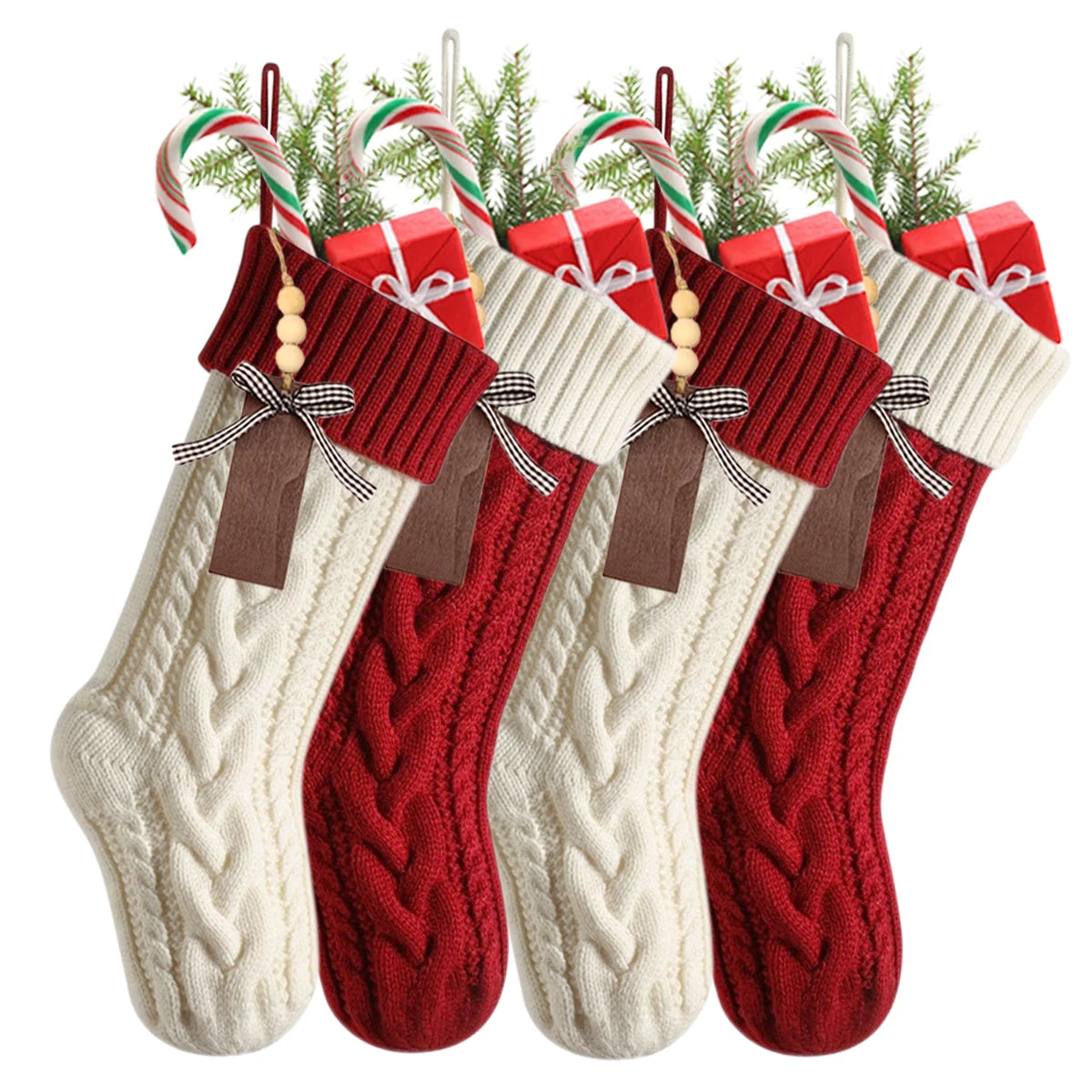 4-12PACK Christmas Stockings 18Inches Large Cable Knitted Stocking Xmas Hanging Stocking Decorations with Name Tags