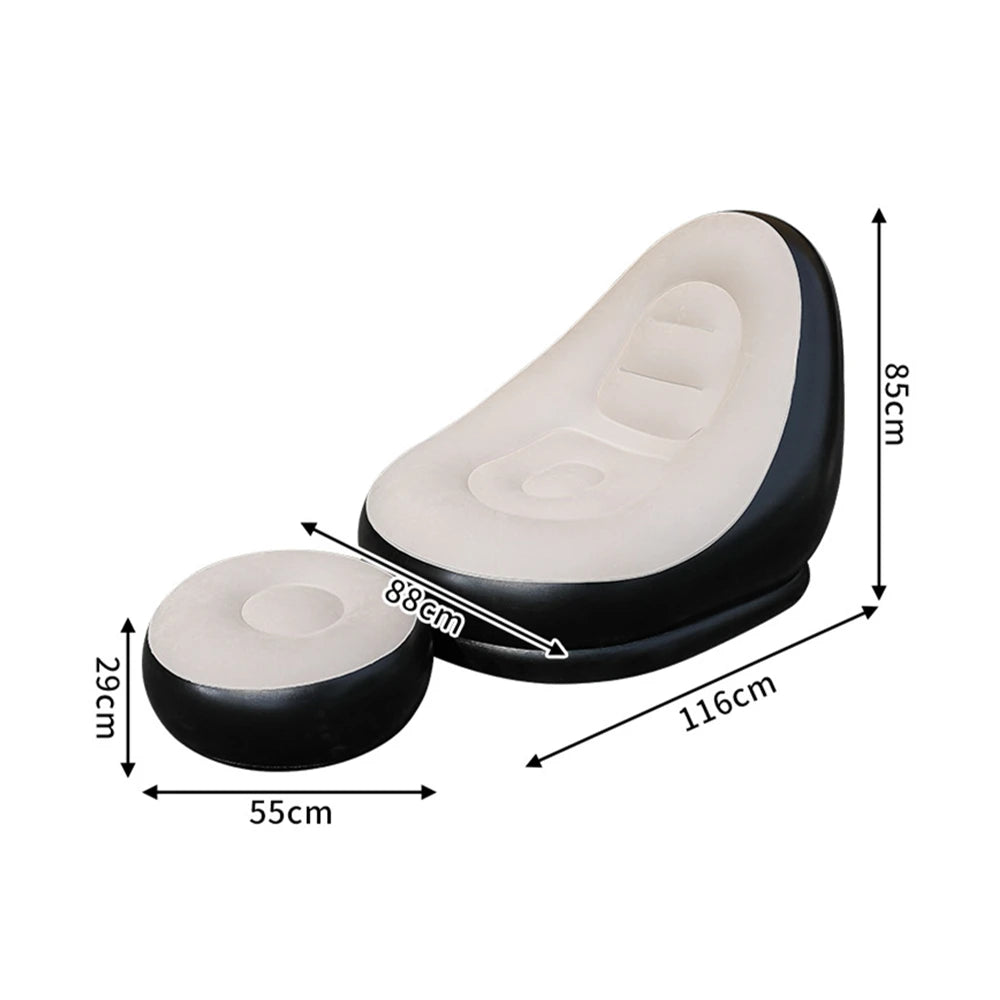 Lazy Couch Sofas Inflatable Chair Foldable Recliner Outdoor Sofa Bed Footstool Portable Folding Air Bed Lunch Lounge Chair Set