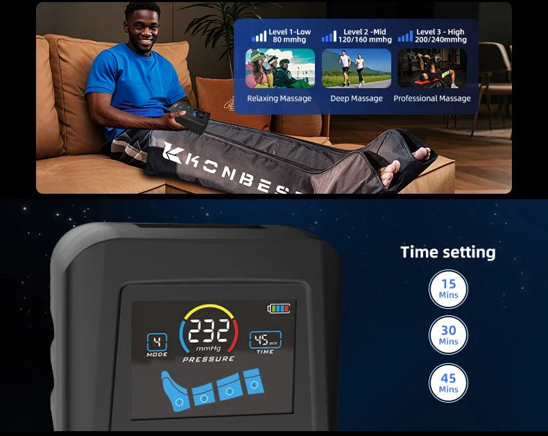 Air Compression Leg Massager Boots Foot Calf Pressotherapy Air Pressure Therapy Device 4 Chamber Fast Recovery Massage Machine