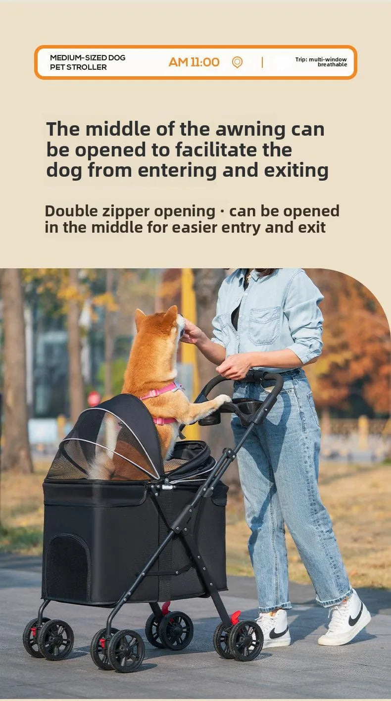 Foldable Pet Stroller Cats/Dog Carriers Comfortable Breathable Puppy Teddy Transport Trolley Outdoor Lightweight Dogs Basket