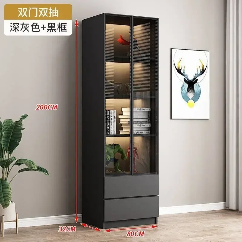 Modern Dust-Proof Bookcase with Glass Door Display Cabinet Modern Luxury Customized Home Living Room Integrated Bookshelf