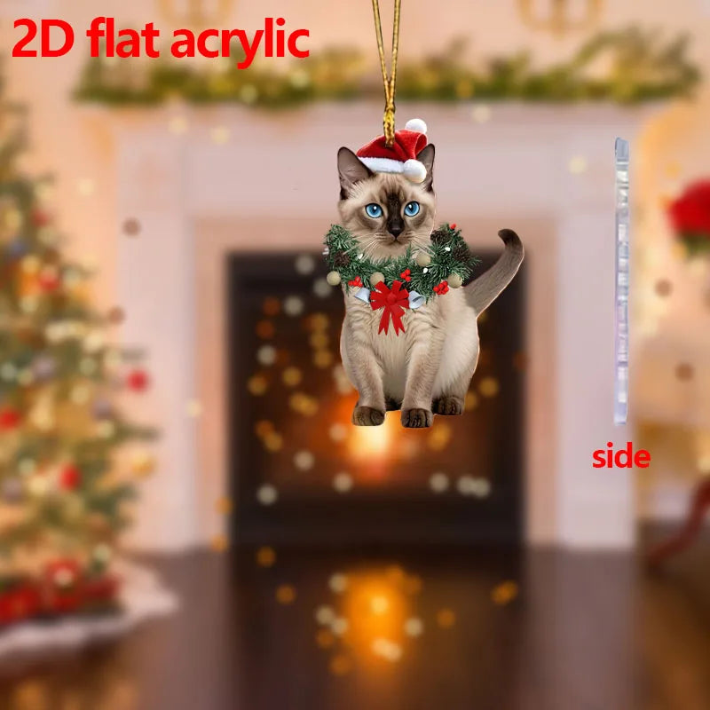 Christmas car home decoration  2D pendant Christmas cat ornaments with different cat acrylic decorations for Christmas garlands