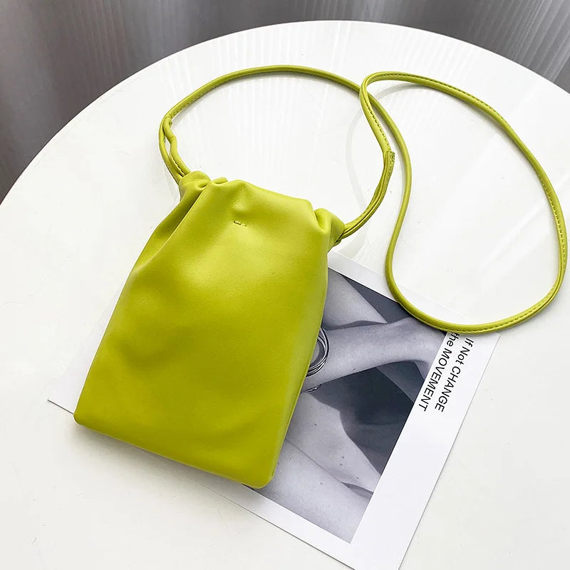 Casual Drawstring Bag Style Women Crossbody Bag Candy Color Lady Mini Bucket Bag for Mobile Phone Female Shoulder Purse Wallet