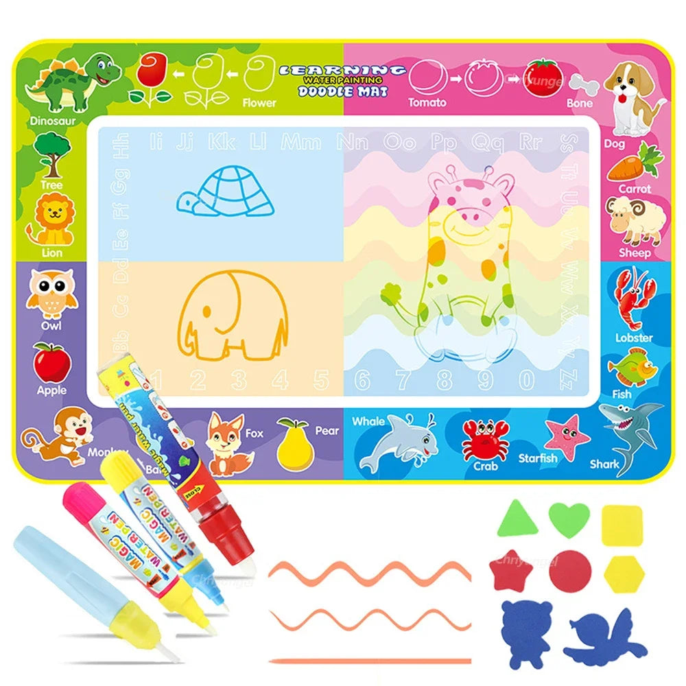 No Mess Kids Water Drawing Mat  Doodle Coloring Board with Magic Pens & Stamps Educational Montessori Toy Gift for Boys Girls