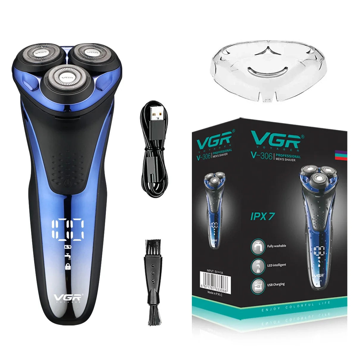 VGR Shaver Electric Razor Professional Shaving Machine Floating Beard Trimmer IPX7 Waterproof Rechargeable Shaver for Men V-306