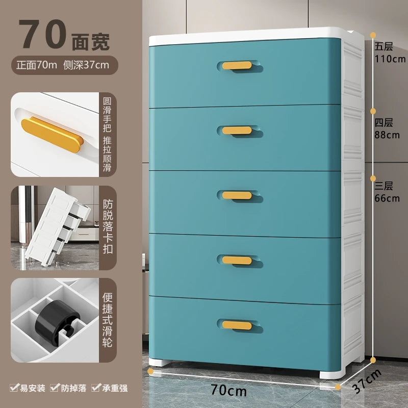 Thickened Drawer Storage Cabinet, Multi-Layer PP Organizer, Silent-Wheel Bedside Cabinet, Modern Large-Capacity Home Storage Box