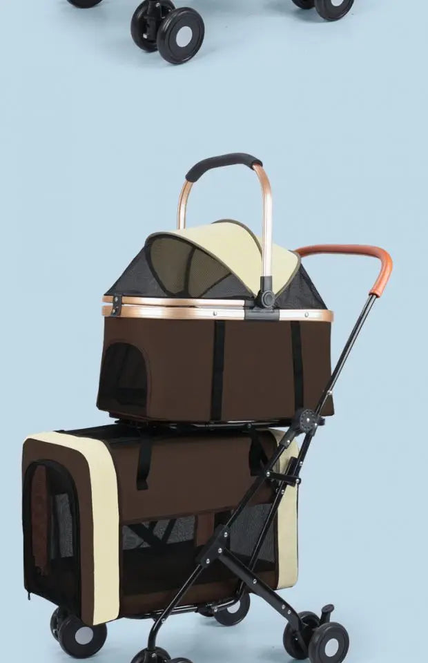 Detachable Double-decker Pet Stroller Cat and Dog Outdoor Stroller Lightweight Foldable Pet Stroller Portable Pet Basket
