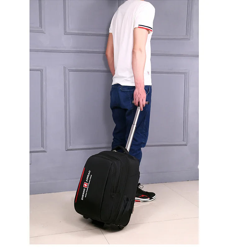 Men Trolley Backpack Shoulders Travel Bag with Wheels 24 Inch Students Rolling Luggage Business Trolley Large Capacity Suitcases