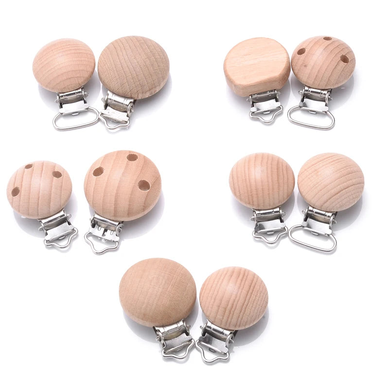 10Pcs Metal Wooden Dummy Nipples Holder Food Grade Chewable Teething Clips DIY Wood Beech Baby Pacifier Chain Nursing Teether