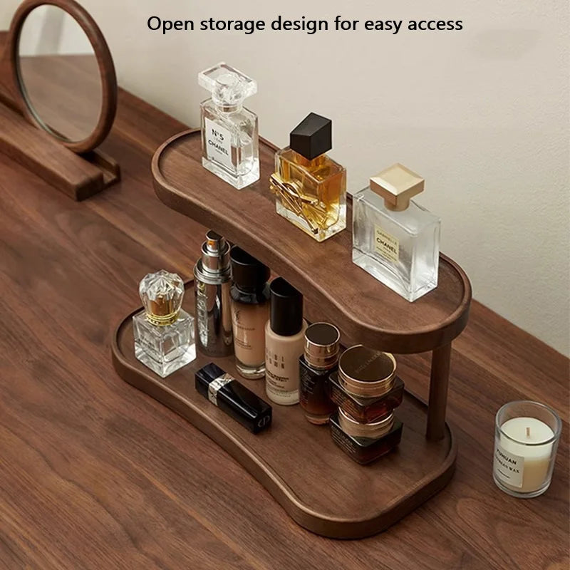 2 Tier Makeup Organizer for Vanity Bamboo Wooden Cup Holder for Coffee Bar Mug Display Rack for Counter Kitchen Storage Shelf