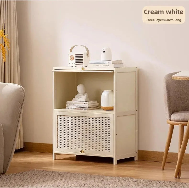 White Living Room Floor Cabinet for Tatami Bay Window Storage Cabinet Multifunctional Balcony Organizer Space-Saving Cupboard