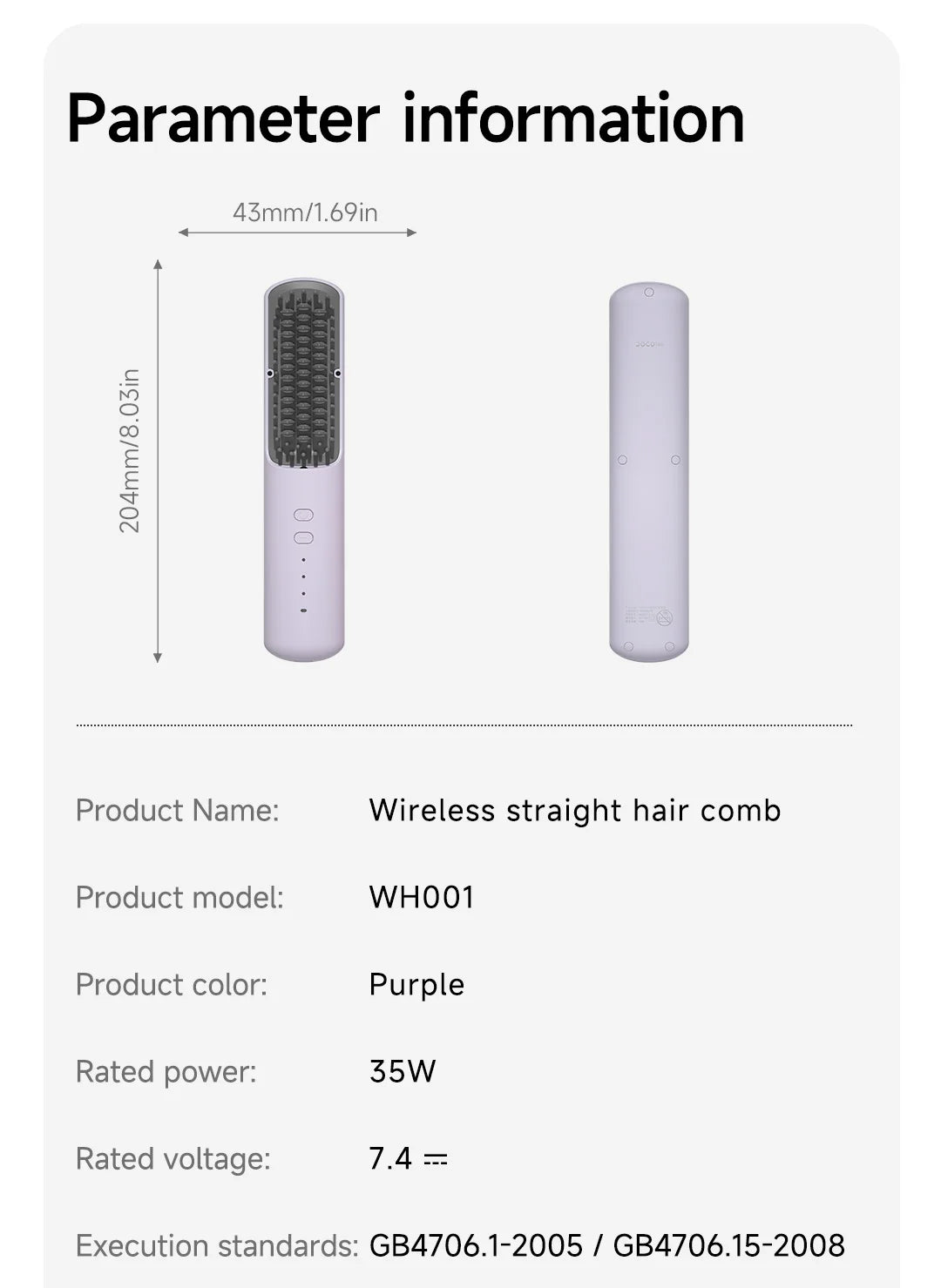 DOCOLAB Cordless 2-in-1 Straight Hair Comb & Curler Negative Ion USB Charging 30s Heat Up Travel-Friendly Styling Brush
