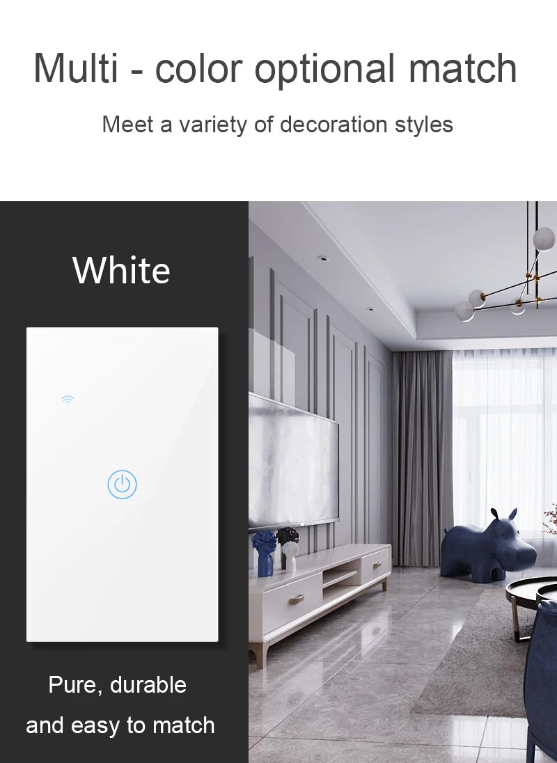 WiFi&Buletooth US Standard Touch Panel Switch Smart Switch Panel 1/2/3/4 Way Works With Tuya Compatible with Google Home