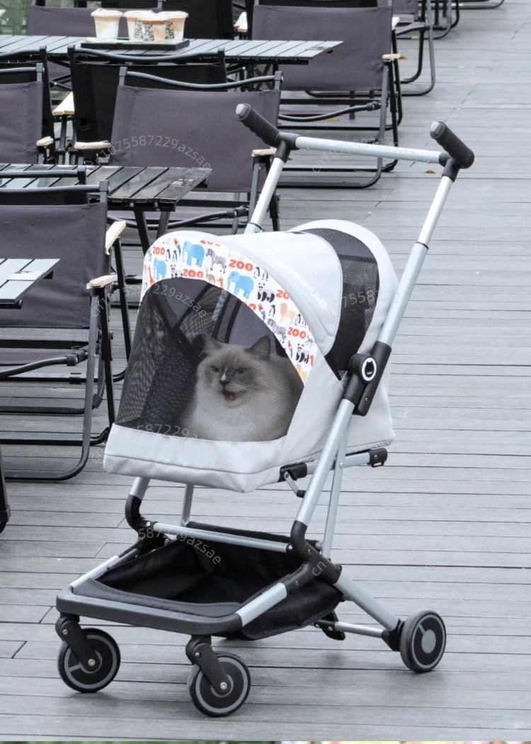 Portable pet stroller Ultra-light and easy to fold Large capacity pet stroller can accommodate two cats at the same time