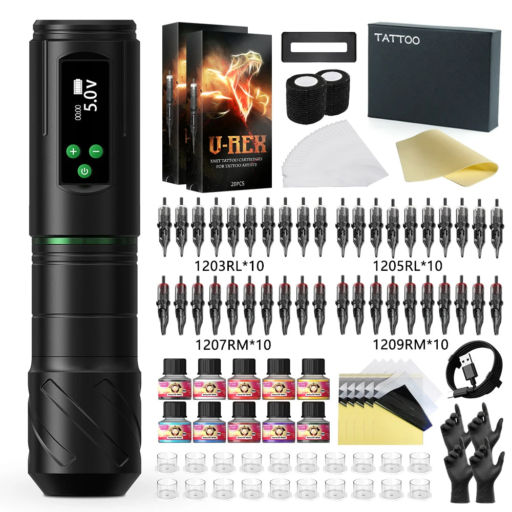Tattoo Kit T-Rex Cordless Tattoo Machine Kit Permanent Makeup Tattoo Machine Kit Tattoo Pen Kit Beginner Tattoo Complete Kit