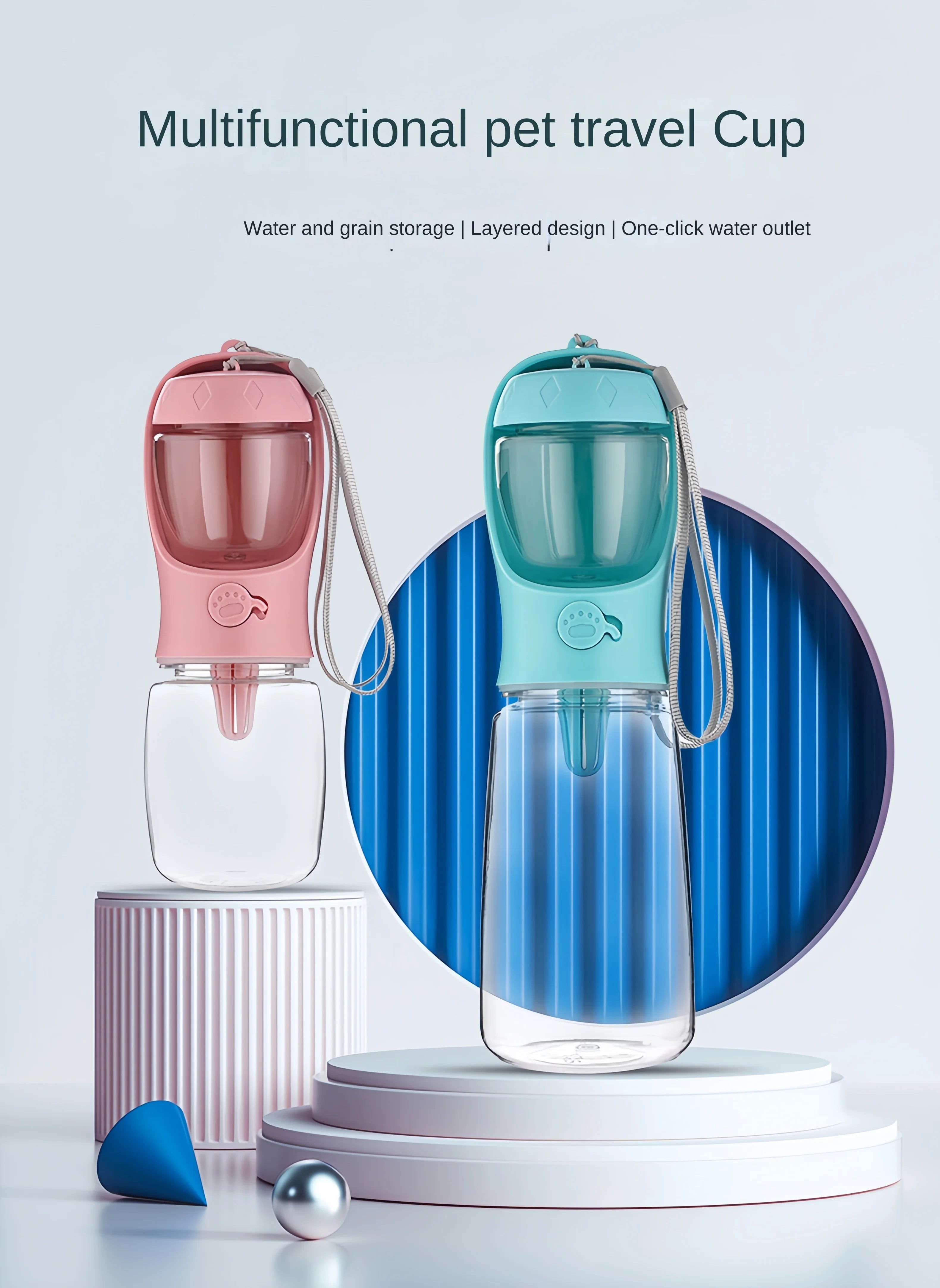 Dog Cat  Portable Feeding and Watering Supplies Portable Food Grade Material Dog Travel Pet Water Cup Bottle With Food Dispenser