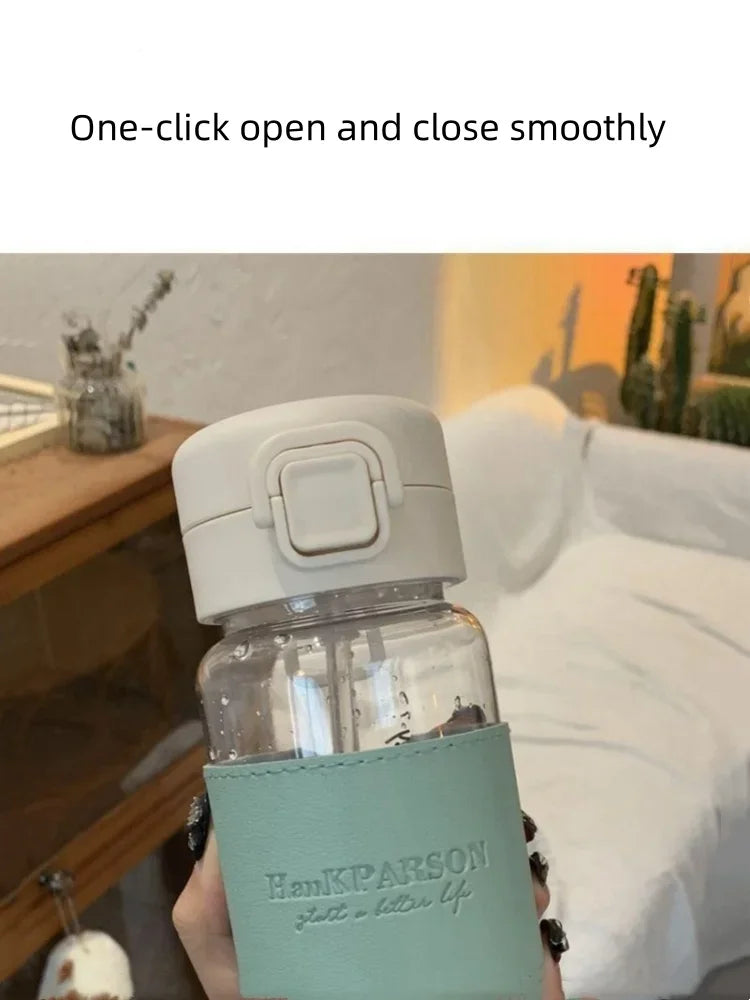 500ml Portable Water Bottle with Straw Creative Cute Leak-proof Plastic Drinking Bottle Milk Coffee Tea Juice Cup Drinkware