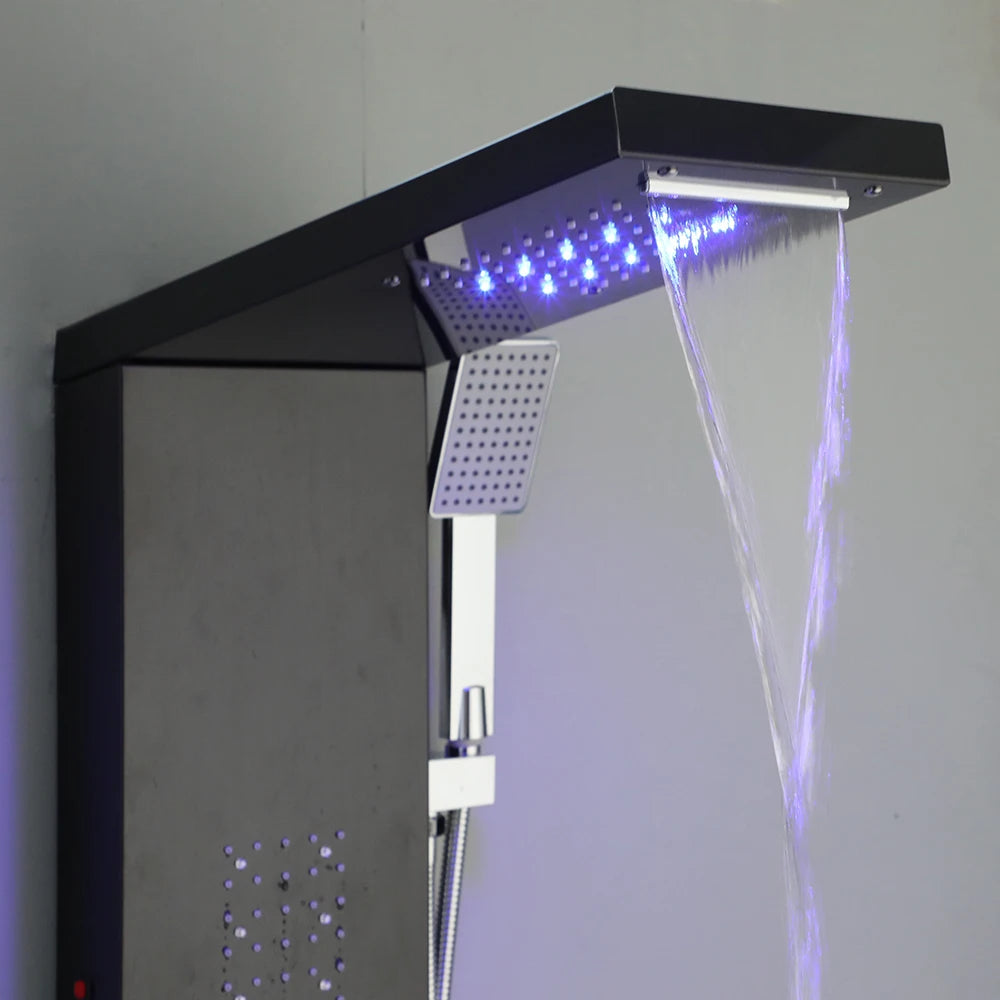 ZAPPO Shower Panel Tower System with LED Rainfall Waterfall Head LED Full Body Jets System Handheld Shower Column w/Tub Spout
