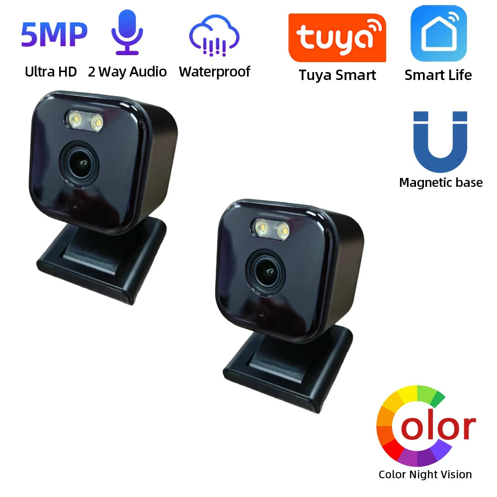 5MP Tuya Magnetic Camera Wireless Mini Color Night Vision Wifi Baby Monitor Cam Outdoor Wateproof CCTV Video Surveillance Camera