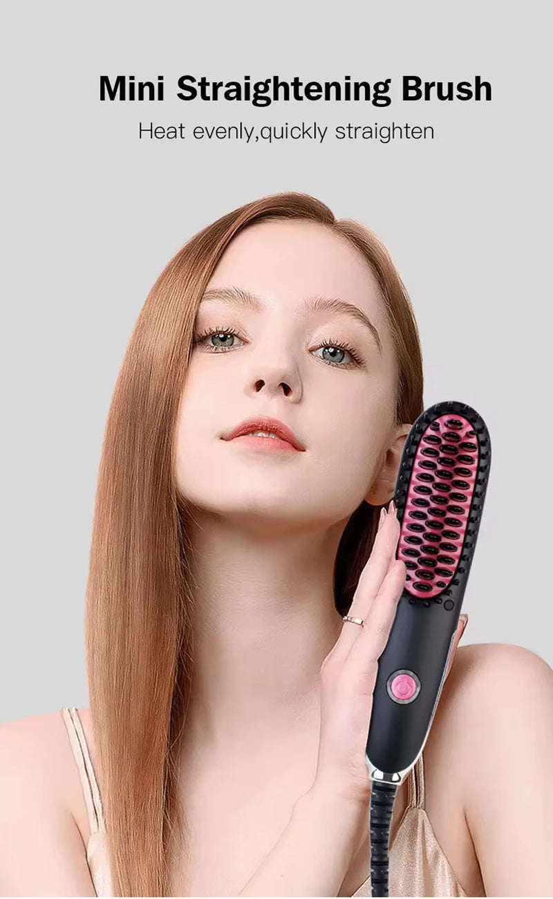 Hot Selling Fast Heating Negative Ion Straight Hair Brush Portable Ceramic Coating Straight Hair Comb Can Straighten Beard
