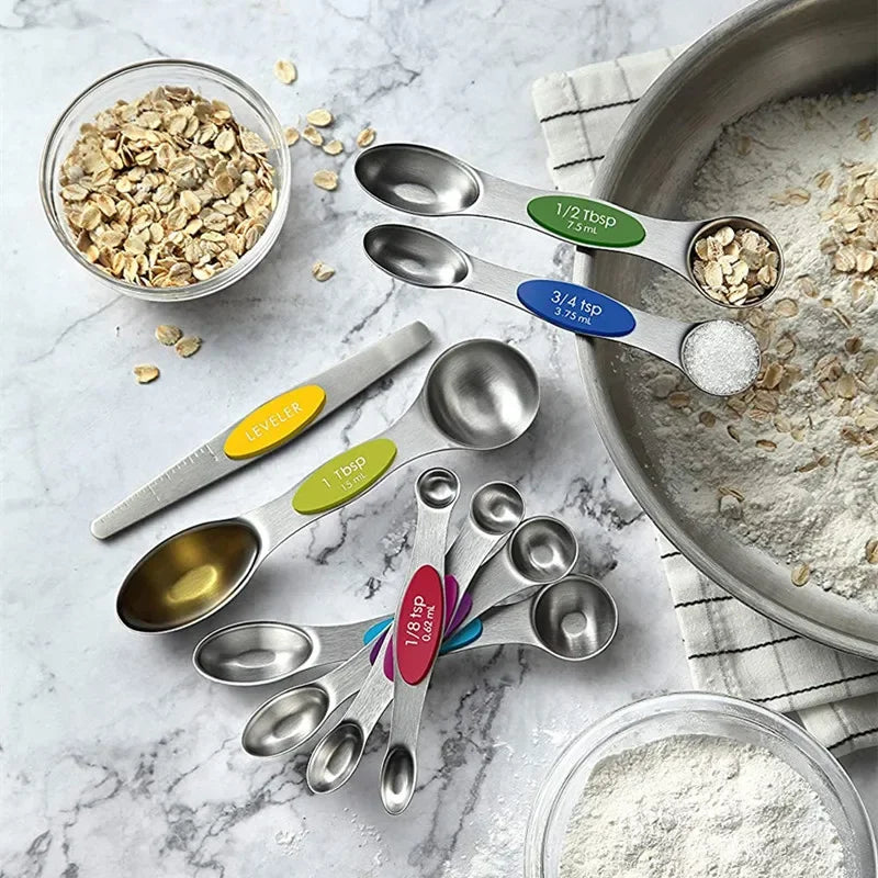 8 Pieces Magnetic Measuring Spoons Set Dual Sided Stainless Steel Kitchen Scale Tool Baking Stackable Measure Teaspoon
