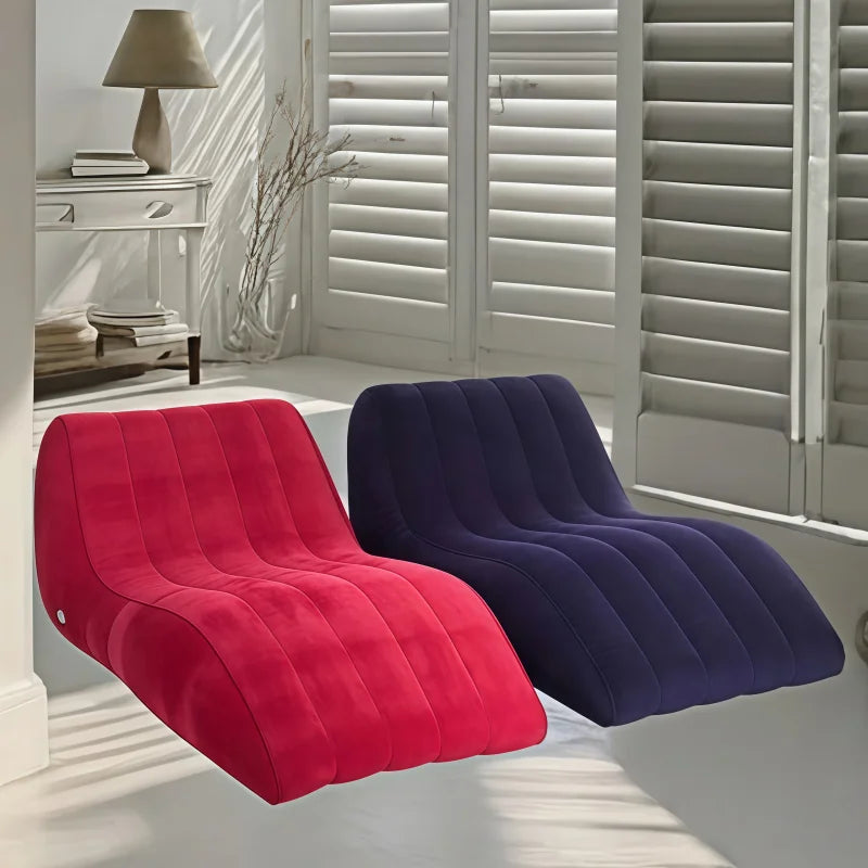 Leisure Inflatable Sofa Thickened Plush Lazy Sofa, S-Shaped Portable Inflatable Sofa Lounge Chair, Leisure and Comfortable Type