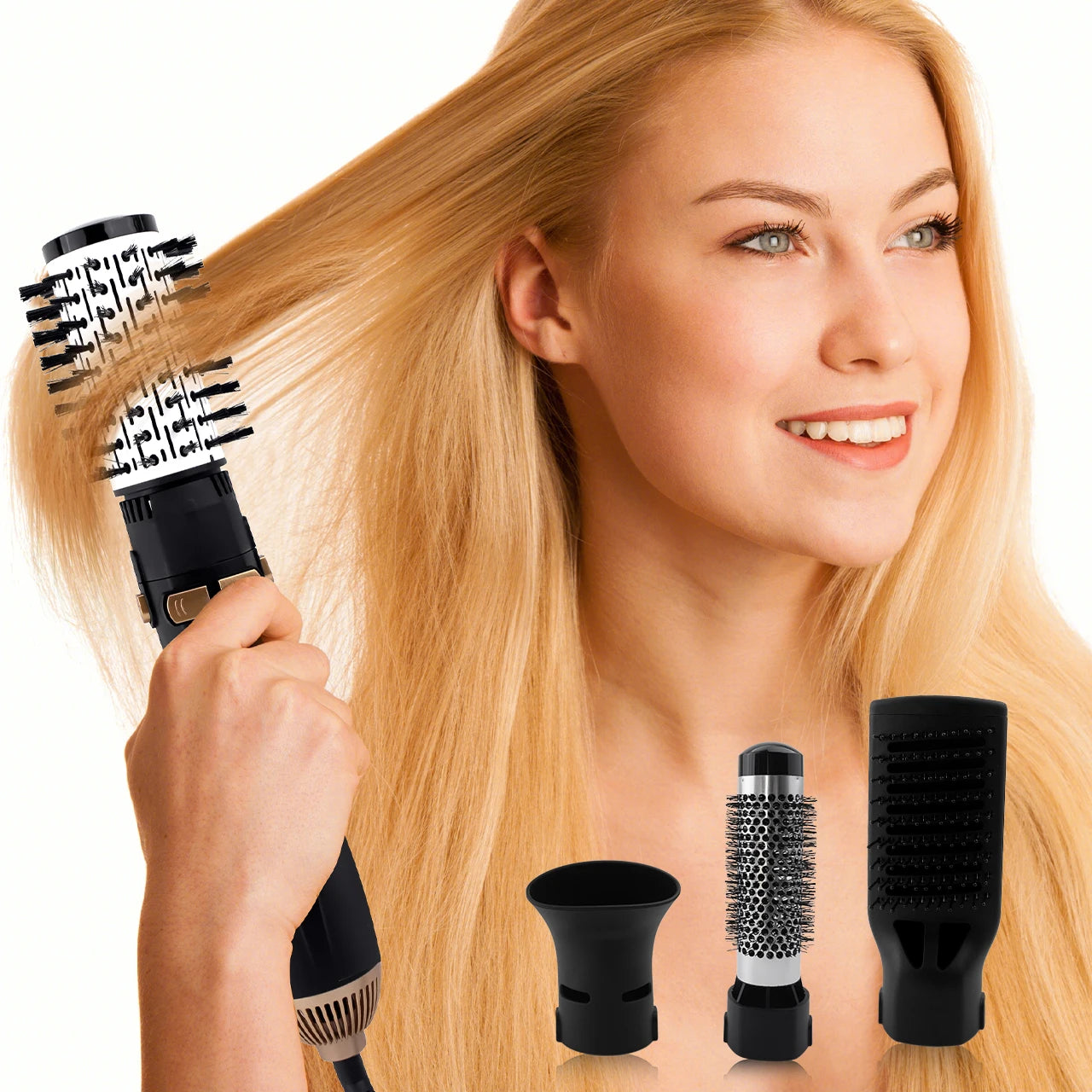 Hatteker EU 4-Head Hot Air Brush Hair Dryer Strong Wind Electric Straightener Curler Roller Comb Blower Styling Tool for Woman