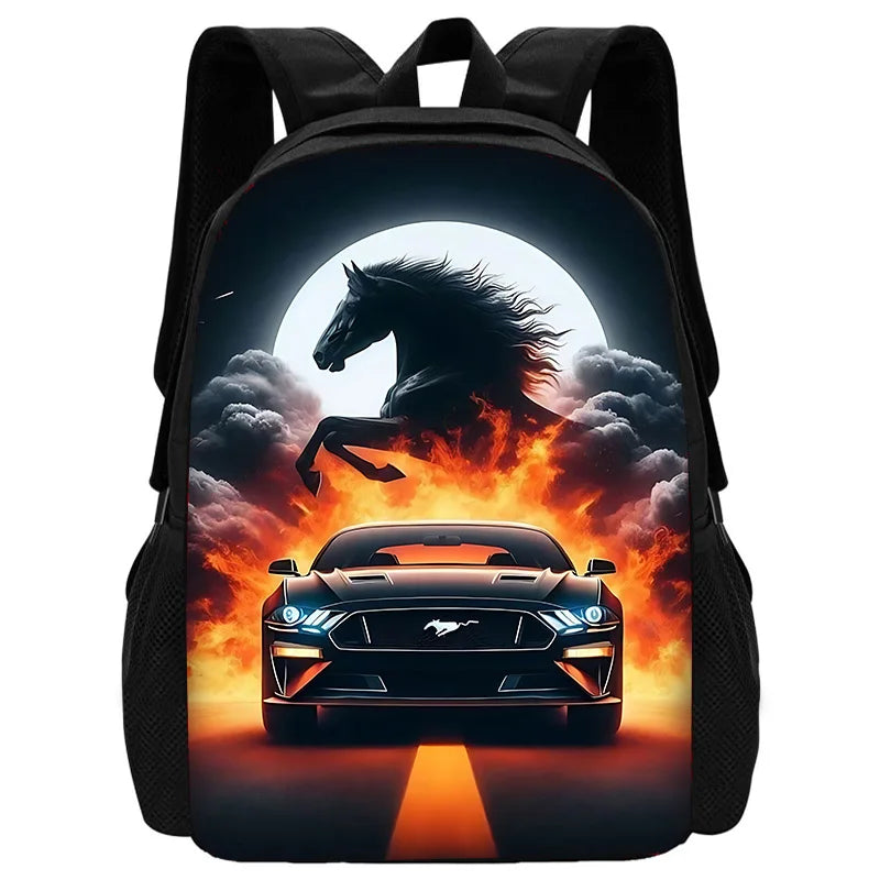 Child School Backpack with Fashion M-Mustangs car logo Lunch Bags ,Pencil Bags ,School Bags for Boys Girls Best Gift