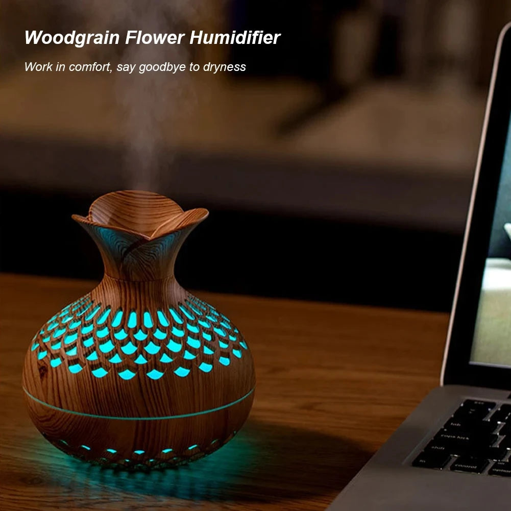 Wood Grain Mini Vase Air Humidifier USB Electric Ultrasonic Water Aroma Essential Oil Diffuser Home Room Fragrance Air Purifier